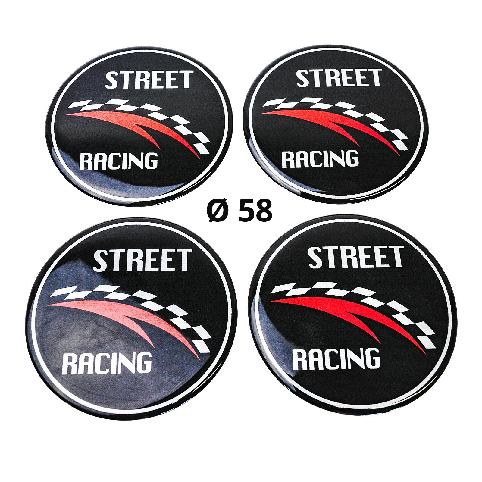 4x Silikon Aufkleber/Embleme für Nabenkappen | Motiv: Street Racing | Durchmesser: 58 mm von MYBA-S