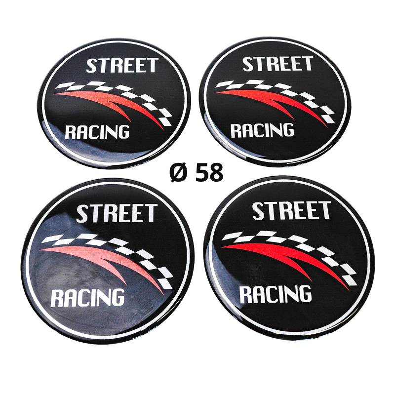 4x Silikon Aufkleber/Embleme für Nabenkappen | Motiv: Street Racing | Durchmesser: 58 mm von MYBA-S