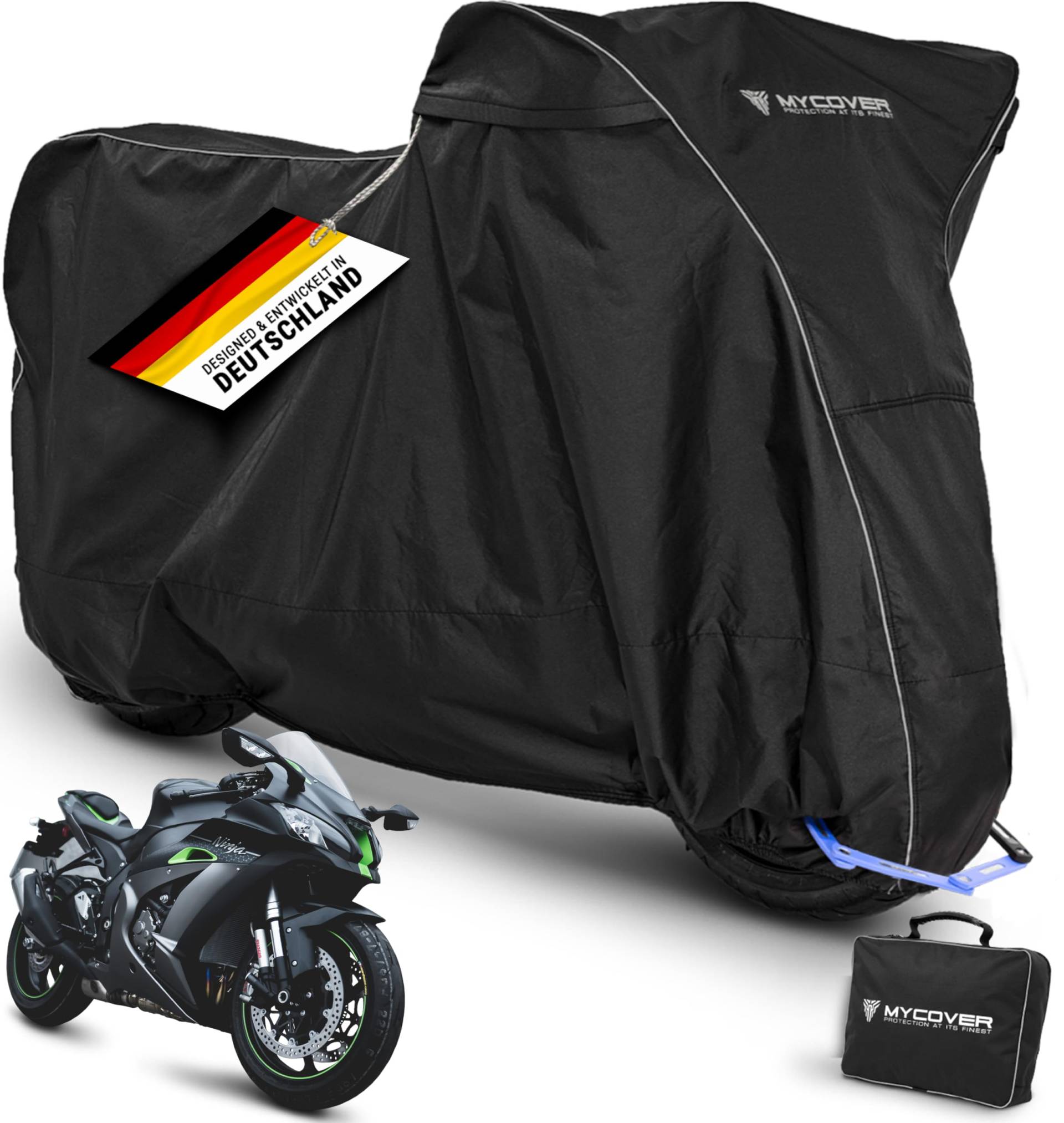 MYCOVER Motorrad Abdeckplane handgefertigt - Motorradabdeckung passend für Kawasaki ZX-10R Winterfest wasserdicht reißfest & robust Motorradplane Outdoor - Größe L (L235xB100xH120) von MYCOVER