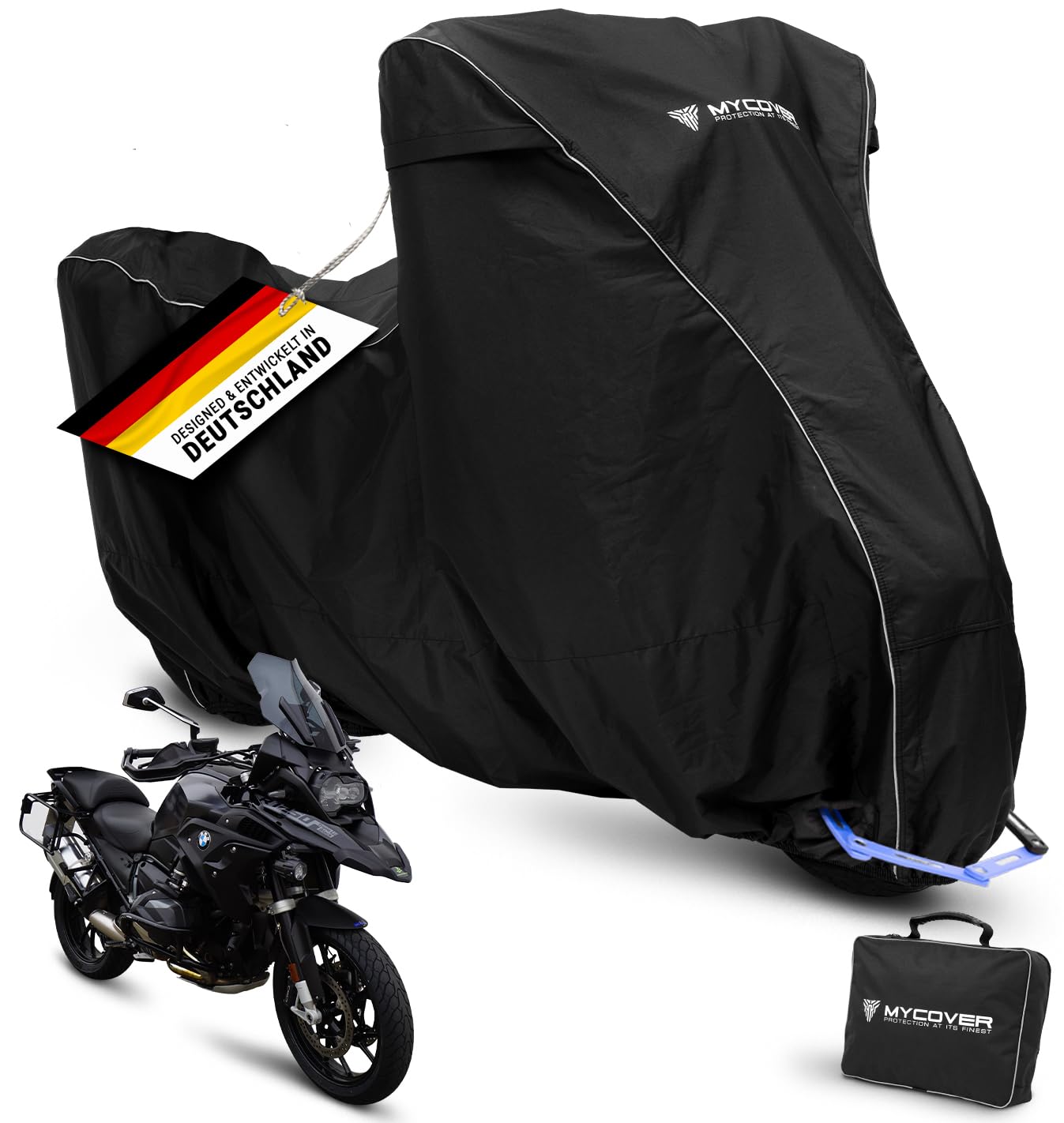 MYCOVER Motorrad Abdeckplane handgefertigt - Motorradabdeckung passend für Honda Africa Twin Winterfest wasserdicht reißfest & robust Motorradplane Outdoor - Größe L+++ (L235xB100xH160) von MYCOVER