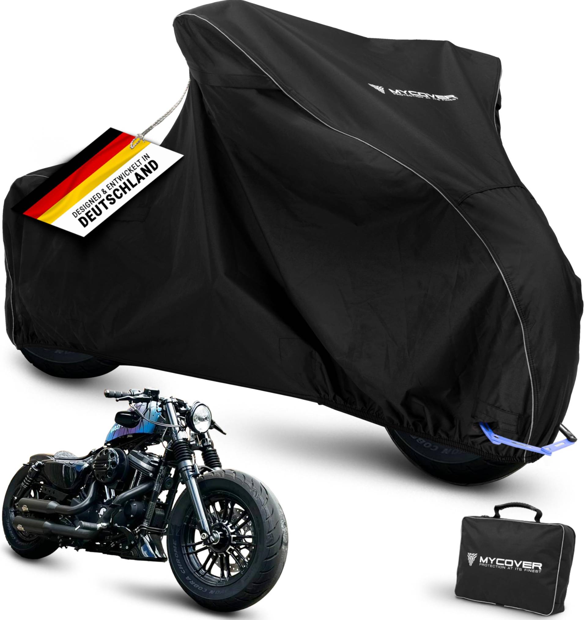 MYCOVER handgefertigte Chopper Abdeckplanen Motorradplane Winterfest & wasserdicht - reißfeste & robuste Chopper Abdeckhaube -Outdoor & Indoor Motorcycle Cover - Größe C-L von MYCOVER