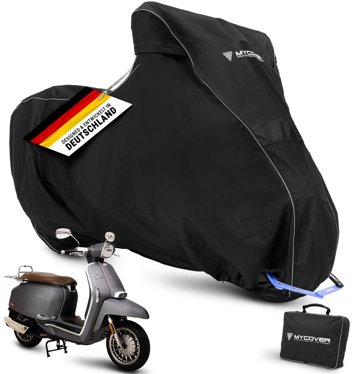 MYCOVER handgefertigte Roller Abdeckhaube - Mofa Abdeckung: Winterfest und wasserdicht - reißfeste & robuste Moped Plane - Outdoor & Indoor Scooter Abdeckplane - Größe M von MYCOVER