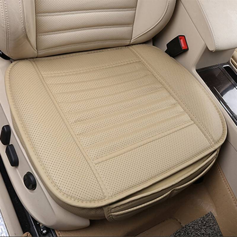 Auto Kissen,Autositz Schutz,Komfortabel und atmungsaktiv Four Seasons Allgemeine,PU-Leder-Bambuskohle atmungsaktiv Auto Innensitzkissenbezug Auflage Matte für Auto Supplies (Beige, 1 Pcs) von MYMM