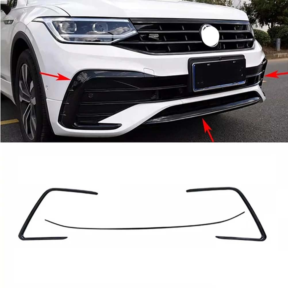 ABS glänzend schwarz Frontgrill Sport Schwarz Body Kit Mittelgrill Zierleiste Abdeckleiste Zierleiste für Volkswagen Tiguan 2022 2023,3pcs von MYMOMS