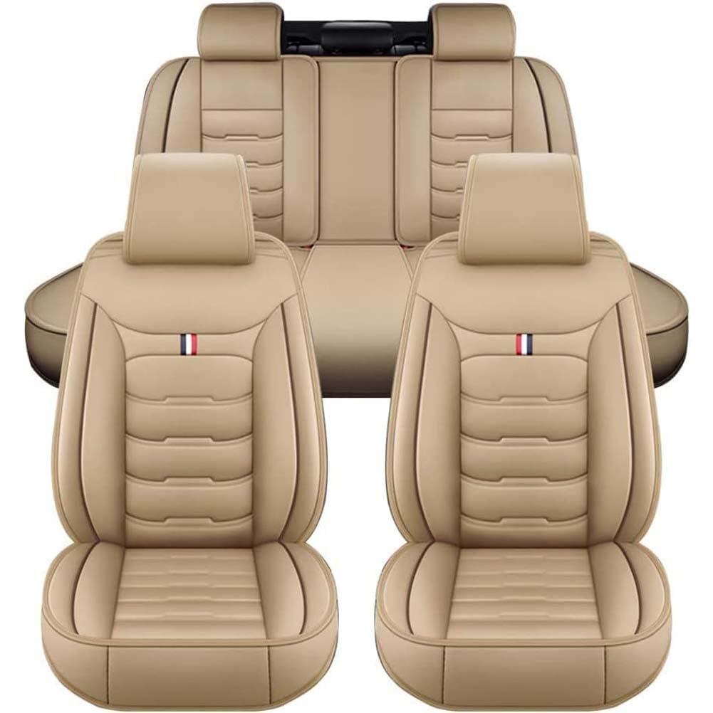 MYMOMS Autositzbezug-Set für Audi Q7 New Energy 2017 2018 2019, vollständig umschlossenes Schutzpolster aus PU-Leder, kratzfestes Innenzubehör,Beige von MYMOMS