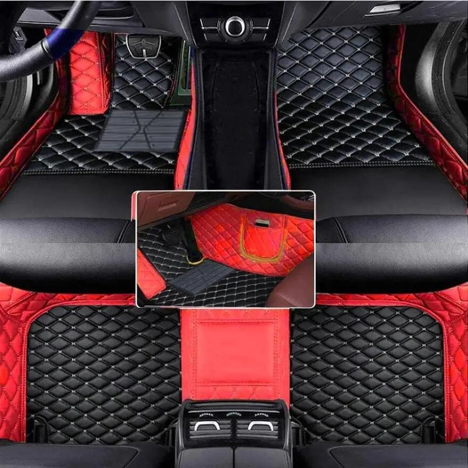 Anti-Rutsch-Matten für Citroen C4 2012 2013 2014 2015 2016, Kunstleder-Fußmatte, schützt den Innenraum Ihres Fahrzeugs, Auto-Fußmatten (schwarz mit rot) von MYVPRO
