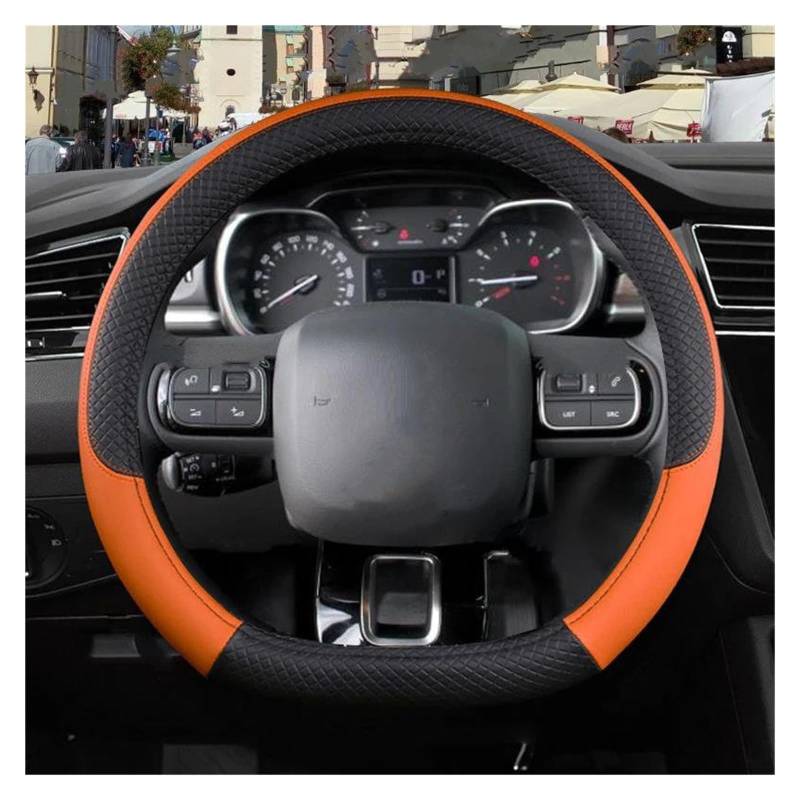 Atmungsaktiver Lenkradbezug Für Citroen Für Berlingo Für E-Berlingo Für Berlingo XL Auto Lenkrad Abdeckung D Form PU Leder Auto Zubehör Autoteile (Color : Orange) von MYVPRO