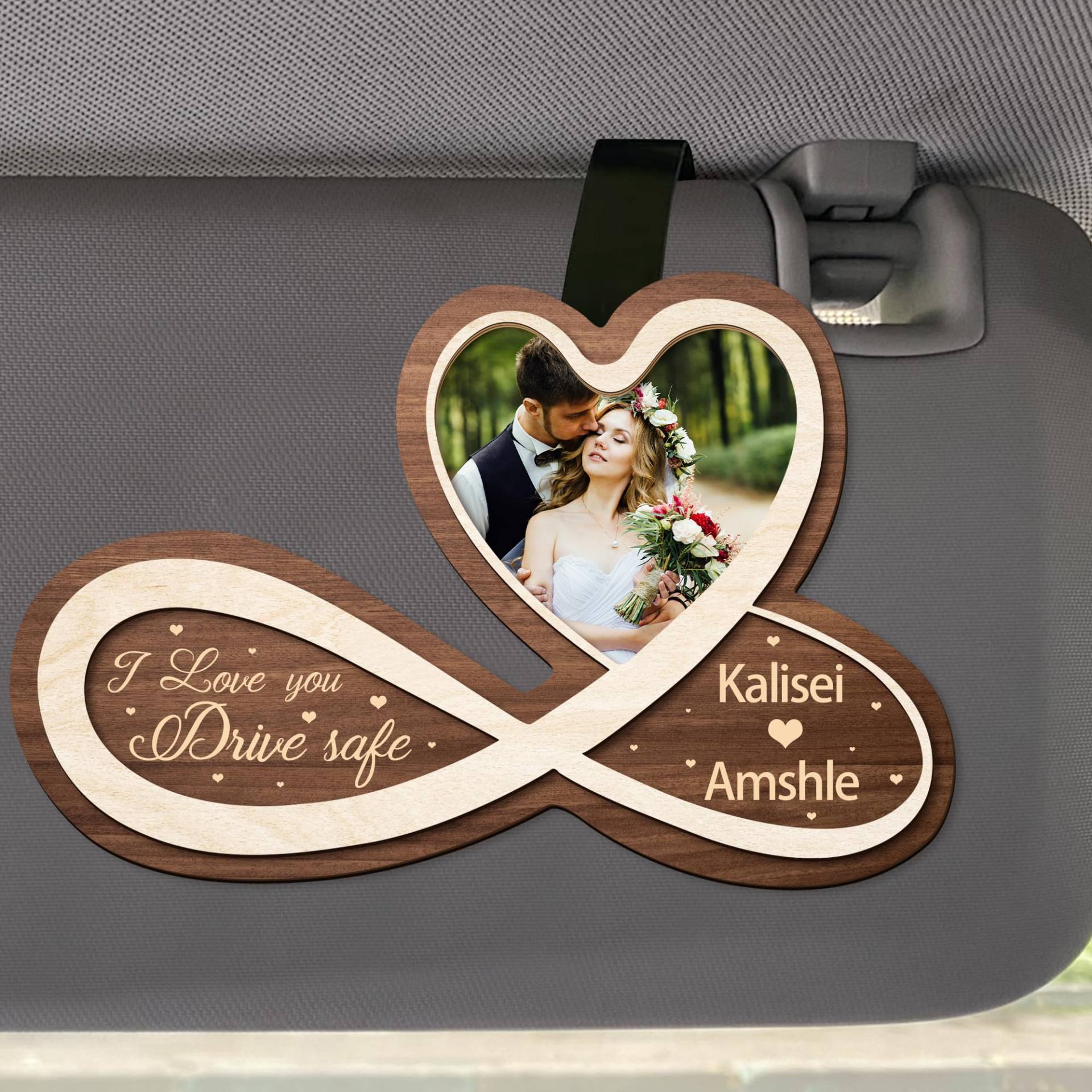 MYZQIFF Drive Safe I Love You Personalisiertes Bild Auto Visor Clip für Ehemann Freund, benutzerdefinierte Valentinstag Paar Bild Fotorahmen Auto Visor Clip, Bild Auto Foto Halter Rahmen (01) von MYZQIFF