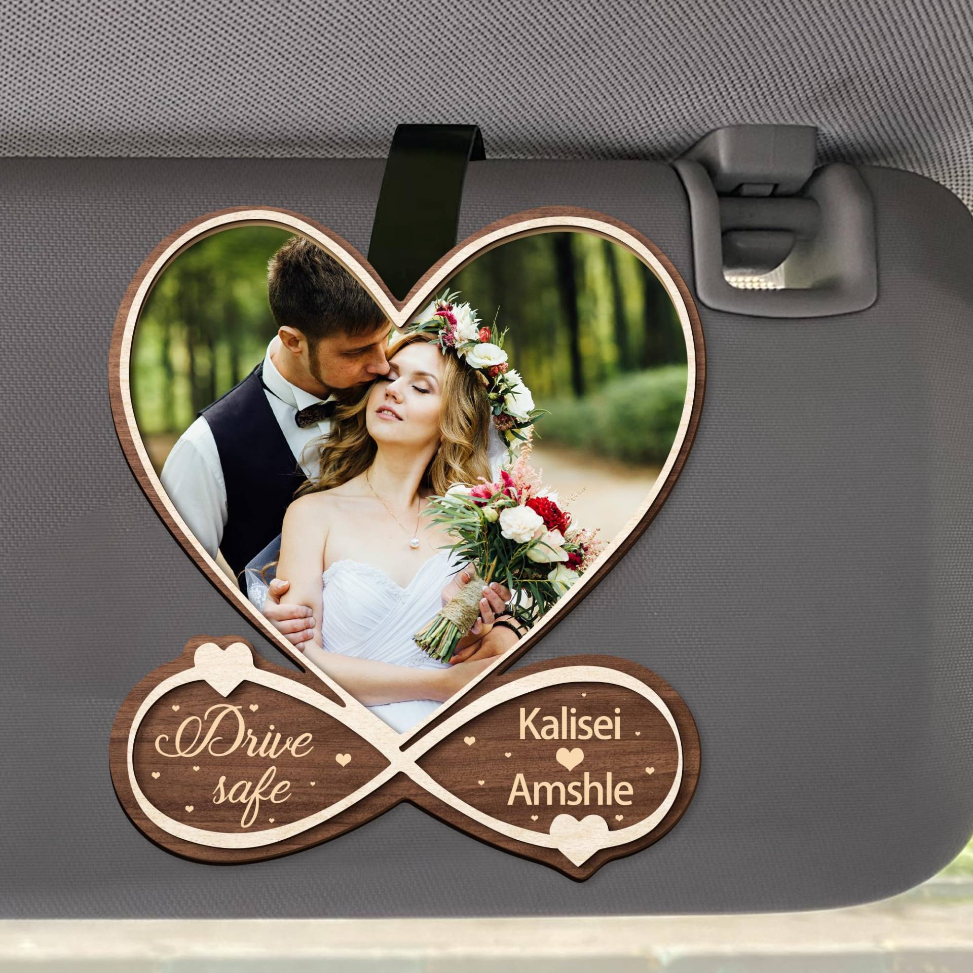 MYZQIFF Drive Safe I Love You Personalisiertes Bild Auto Visor Clip für Ehemann Freund, benutzerdefinierte Valentinstag Paar Bild Fotorahmen Auto Visor Clip, Bild Auto Foto Halter Rahmen (02) von MYZQIFF