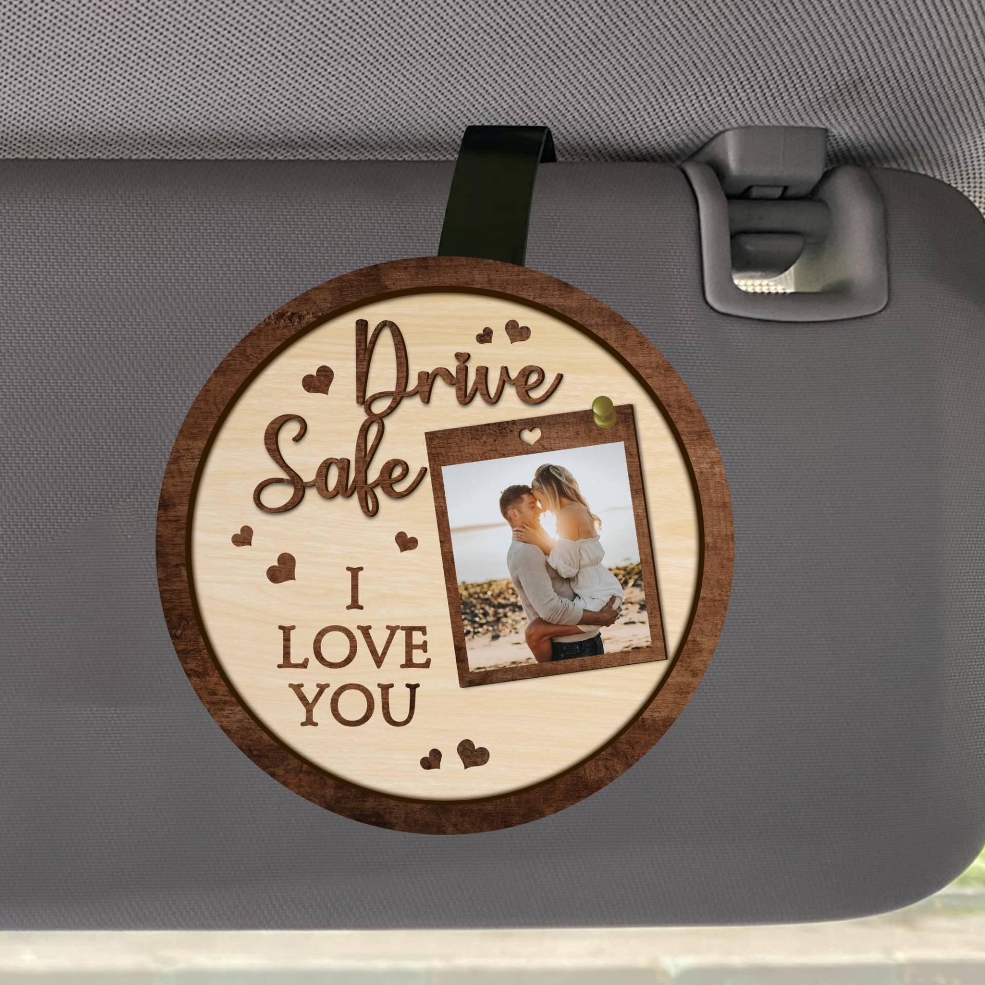 MYZQIFF Drive Safe I Love You Personalisiertes Bild Auto Visor Clip für Ehemann Freund, benutzerdefinierte Valentinstag Paar Bild Fotorahmen Auto Visor Clip, Bild Auto Foto Halter Rahmen (09) von MYZQIFF