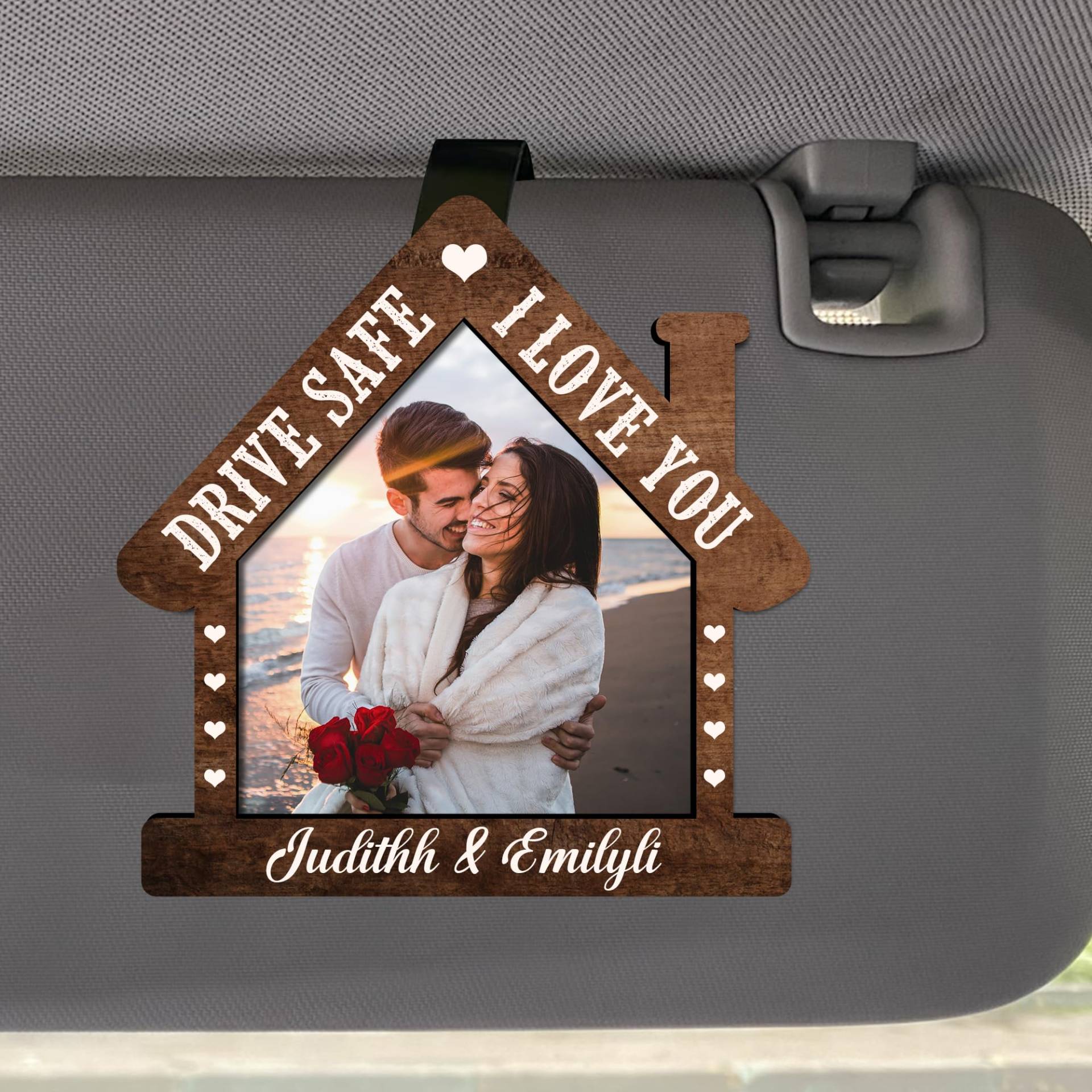 MYZQIFF Drive Safe I Love You Personalisiertes Bild Auto Visor Clip für Ehemann Freund, benutzerdefinierte Valentinstag Paar Bild Fotorahmen Auto Visor Clip, Bild Auto Foto Halter Rahmen (11) von MYZQIFF