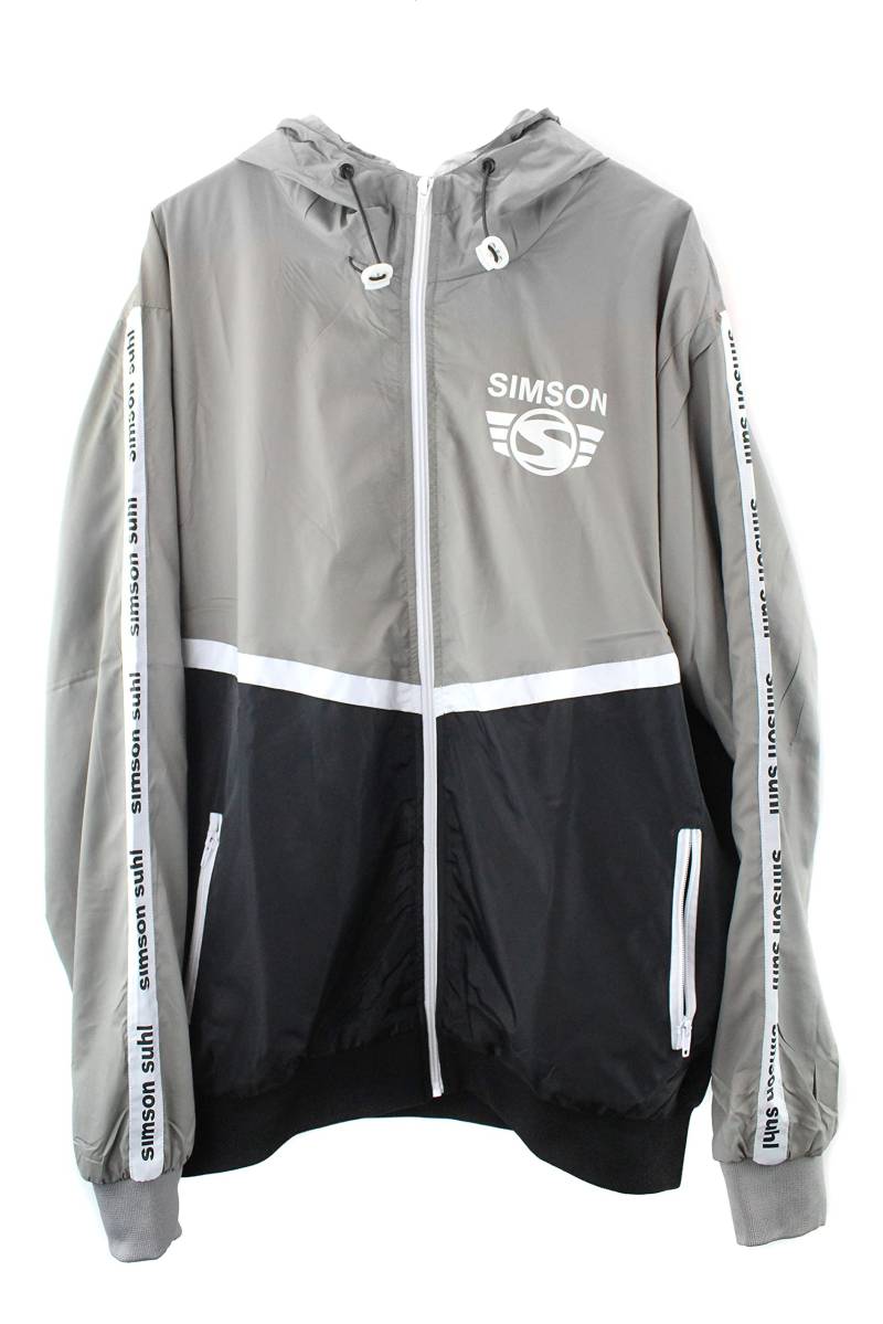 MZA Jacke Windbreaker Simson Suhl, Logo auf Ärmeln und Brust, Kapuze, Farben grau, schwarz und weiß, Größen XS-XXXL, Größe:XL von MZA