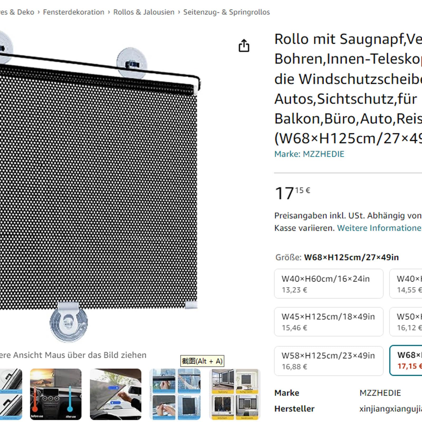 Rollo mit Saugnapf,Verdunkelungsrollo Ohne Bohren,Innen-Teleskop-Rollo,Sonnenschutz für die Windschutzscheibe des Autos,Sichtschutz,für Balkon,Büro,Auto,Reisen,Schwarz (W68×H125cm/27×49in) von MZZHEDIE