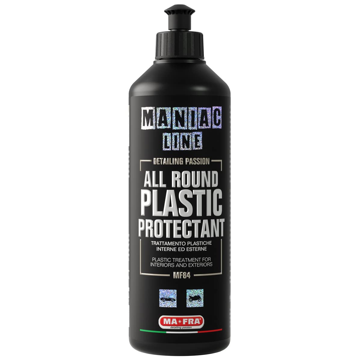 Ma-fra, Maniac Car Detailing Line, All Round Plastic Protectant, Komplettbehandlung für alle Kunststoffe außen und innen, schützt und belebt Kunststoffe und Gummi, 500 ml von MANIAC LINE MAFRA