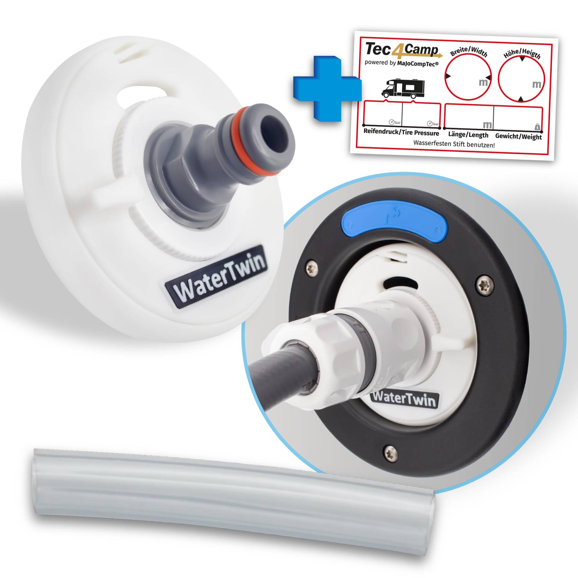 MaJoCompTec® WATERTWIN Tankdeckel mit Wasseranschluss | Wassertankdeckel Befüll Anschluss für Wassereinfüllstutzen | Wohnmobil Wohnwagen Zubehör (ECO-Version, Adapter 3-PIN D:78) von MaJoCompTec