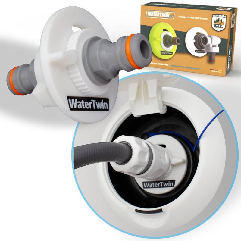 WATERTWIN Wohnmobil Wasser Tankadapter | Caravan Einfüllstutzen Zubehör | Wassertankdeckel mit doppelt Gardena Anschluss (Adapter für Tankdeckel 2-Pin D:78) von MaJoCompTec