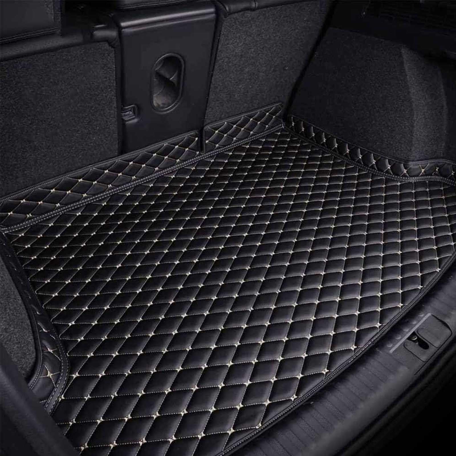 Auto Leder Kofferraummatten FüR Mitsubishi Outlander(5Seats) 2013-2022, Kofferraum Cargo Schutzmatte Kratzfest Wasserdicht Schutzmatte Zubehör,C/Black-Beige von MaKeMoney