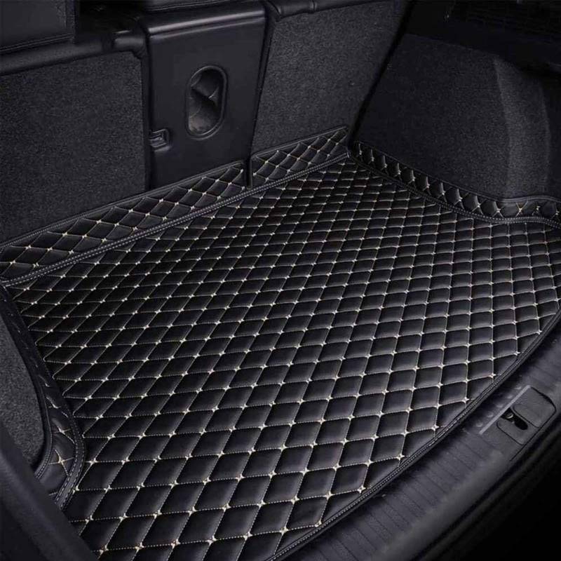 Auto Leder Kofferraummatten FüR Mitsubishi Outlander(5Seats) 2013-2022, Kofferraum Cargo Schutzmatte Kratzfest Wasserdicht Schutzmatte Zubehör,C/Black-Beige von MaKeMoney