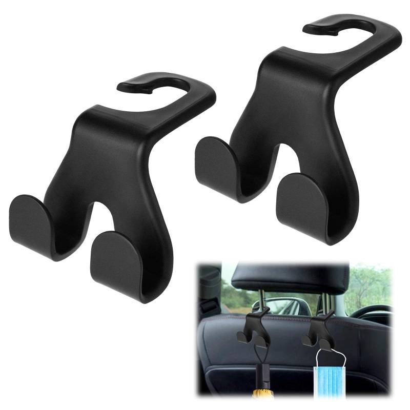 Mabor 2Pcs kleiderbügel für pkw, Car Headrest Hooks, Car Purse Seat Hook Hanger Storage Organizer for Purse Coats Clothes Grocery Bags (Black) von Mabor