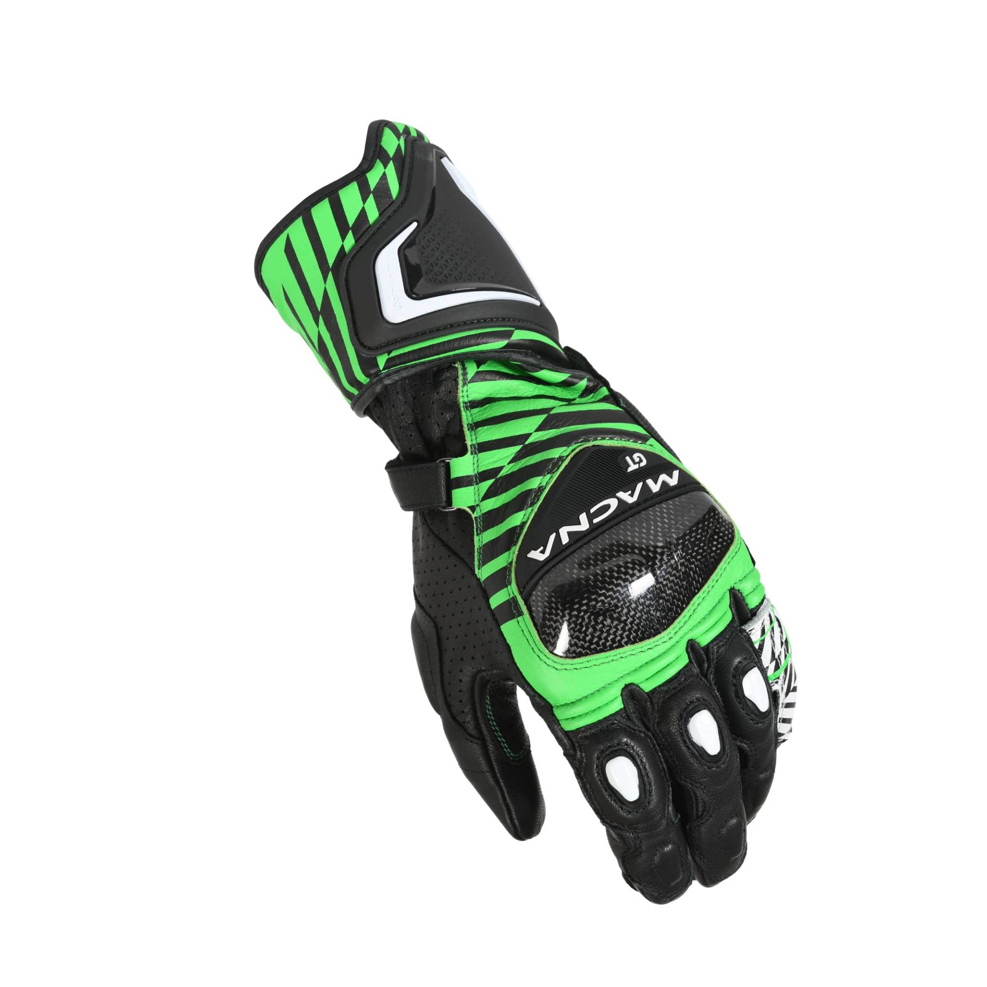 Macna GT perforierte Motorrad Handschuhe (Black/Green,XL) von Macna