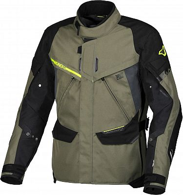 Macna Mundial, Textiljacke wasserdicht - Dunkelgrün/Schwarz/Neon-Gelb - 4XL von Macna