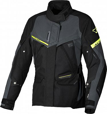 Macna Mundial Night-Eye, Textiljacke wasserdicht Damen - Schwarz/Dunkelgrau/Neon-Gelb - XS von Macna