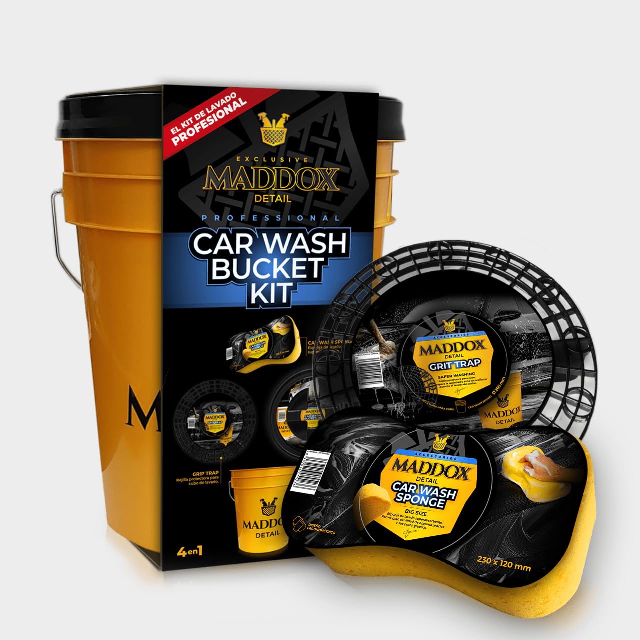 Maddox Detail - Car Wash Buket kit - Autowäsche Set mit Eimer, Deckel, Grit Trap und Schwamm. von Maddox Detail