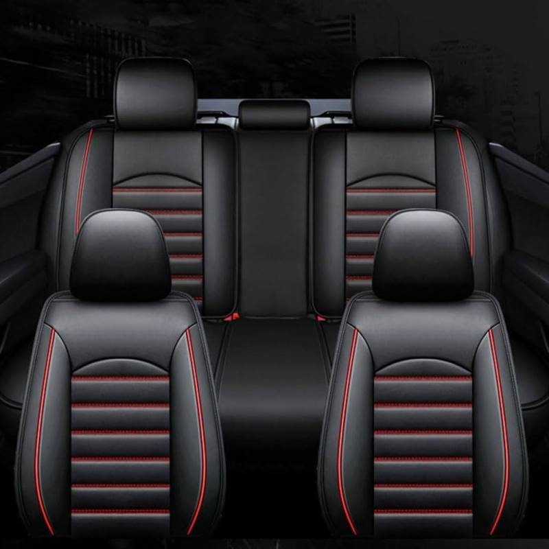 5 Sitze Autositzbezüge passend für Peugeot 207 HATCHBACK Box WA WC 2006-2015 Full Surround atmungsaktive wasserdichte Autositzschoner Zubehör,normal-Black-red von Madehitr