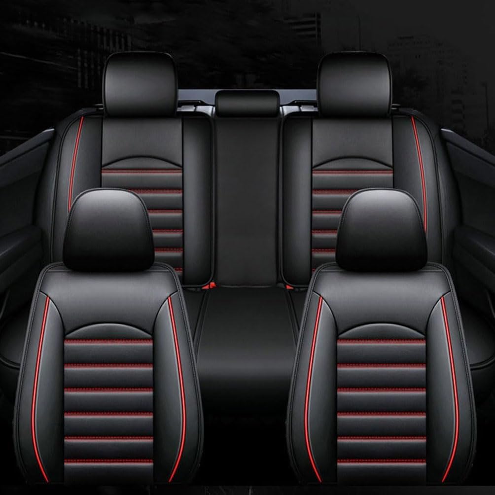 Madehitr 5 Sitze Autositzbezüge passend für Nissan Pathfinder R51 2005-2013 Full Surround atmungsaktive wasserdichte Autositzschoner Zubehör,normal-Black-red von Madehitr