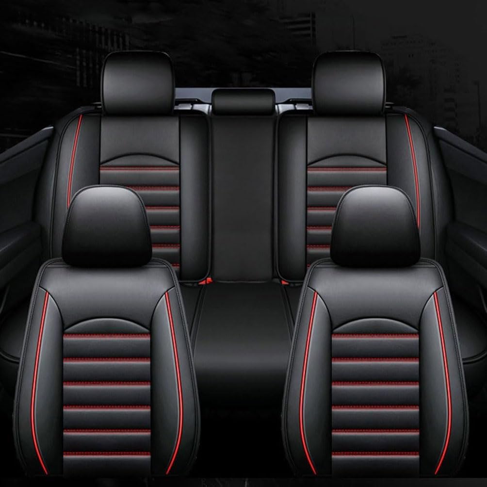 Madehitr 5 Sitze Autositzbezüge passend für Opel Corsa B Hatchback/Box (S93) 1993-2002 Full Surround atmungsaktive wasserdichte Autositzschoner Zubehör,normal-Black-red von Madehitr