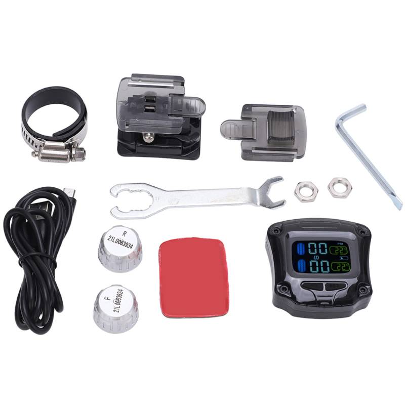 Madezz Motorrad Reifendruck Kontroll System, Motorrad TPMS Reifen Druck überwachungs Sensor Wasserdichter Reifendruckkontrolle mit 2 externen Sensoren von Madezz