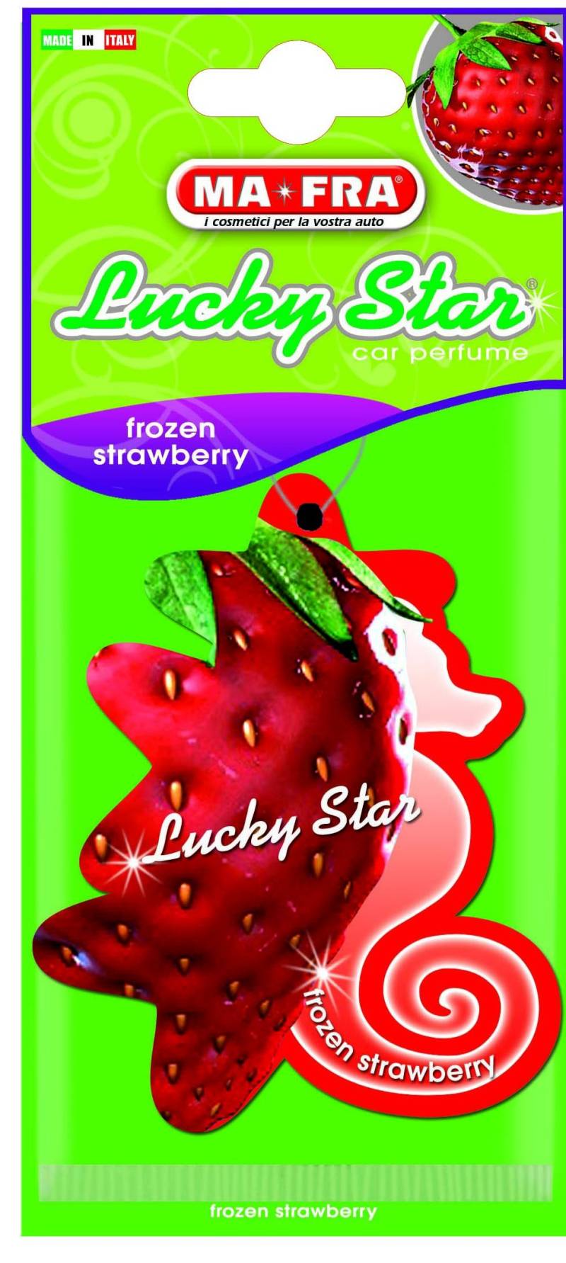 Ma-Fra, Lucky Star Frozen Strawberry, Erdbeerduft, innovatives Seepferdchen-Design, Einstellbarer und lang Anhaltender Duft, Einfach an den Rückspiegel zu Hängen, 1 Stück von Mafra