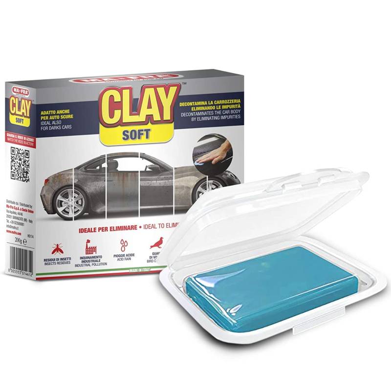 Ma-Fra, Clay Bar Soft, Karosserie Entgiftungspaste, Entfernt Verunreinigungen für ein Glattes und Glänzendes Finish, Ideal für stark Verschmutzte dunkle Autos, 200g von Mafra