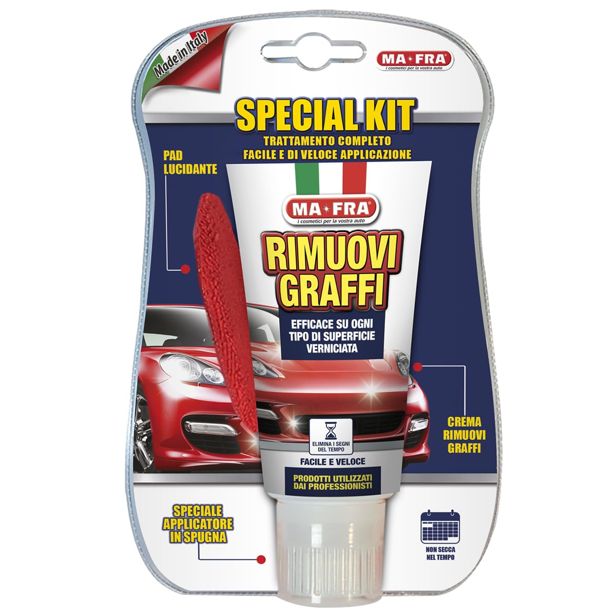 Ma-Fra, Kratzer-Entferner-Kit, Kratzer-Entferner-Creme und Mikrofaser-Polierpad, für Autokarosserie, geeignet für lackierte Oberflächen, 100 ml von Mafra