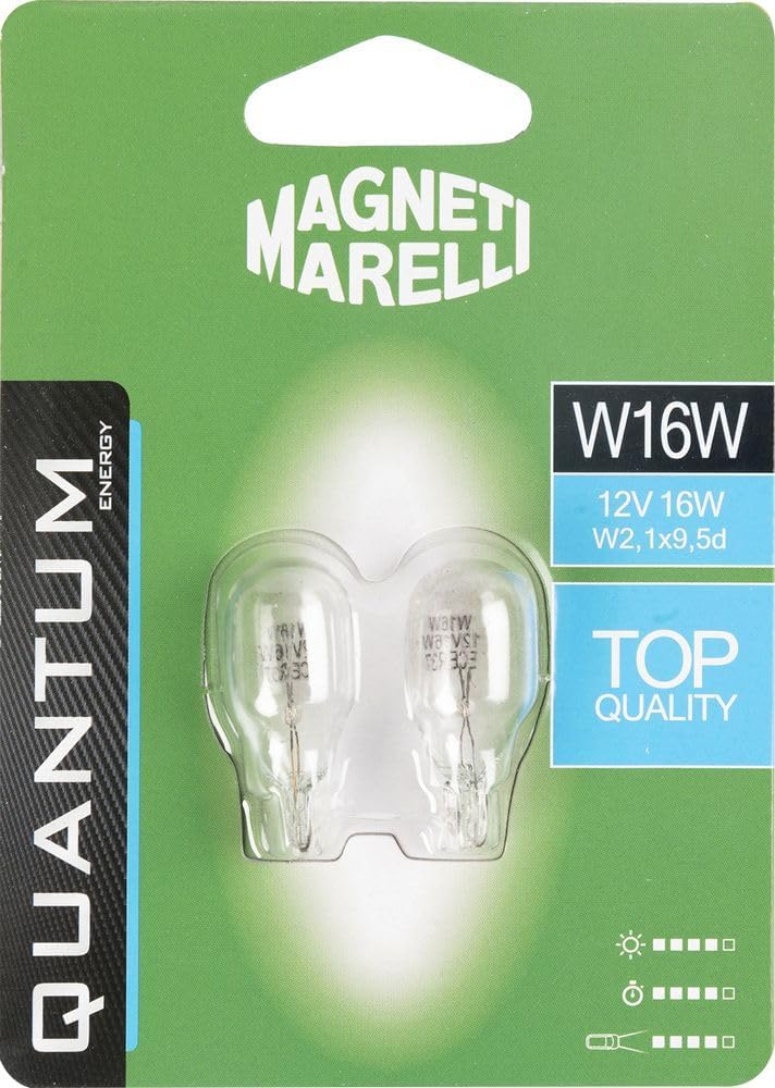 MAGNETI MARELLI 070.0000009489 W16W Paar Auto Glas 12V 16W Sockel W2,1X9,5d, Weiß von Quantum Energy