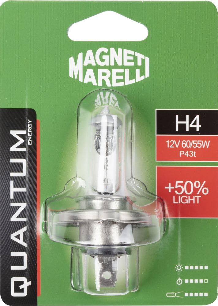 MAGNETI MARELLI 070.0000009516 H4 Einzellampe Auto +50% Light 12V 60/55W Sockel P43t von Quantum Energy