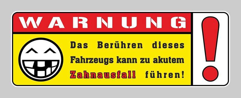 easydruck24de Fun-Aufkleber Warnung Zahnausfall Mehrfarbig I kfz145 I 15 x 5 cm groß I Auto-Aufkleber Fahrzeug-Sticker Motorrad Mofa Fahrrad-Aufkleber I wetterfest von easydruck24de