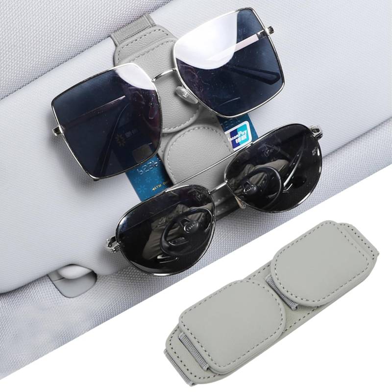 Brillenhalter für Auto Sonnenblende Universal Leder Auto Sonnenbrillen Halter Magnetische Sonnenbrillenhalter Ticket Clip Auto Visier Zubehör Sonnenbrillen Halterung (Doppelter Clip-Grau) von Magwave