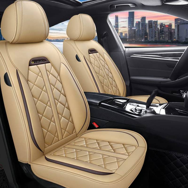 Maidao Autositzbezüge für BMW 5 Series sitzbezüge, PU Leder 5-Sitze Allwetter wasserdichtes Komfortabler Autositzbezug Full Set Sitzbezüge (Beige) von Maidao