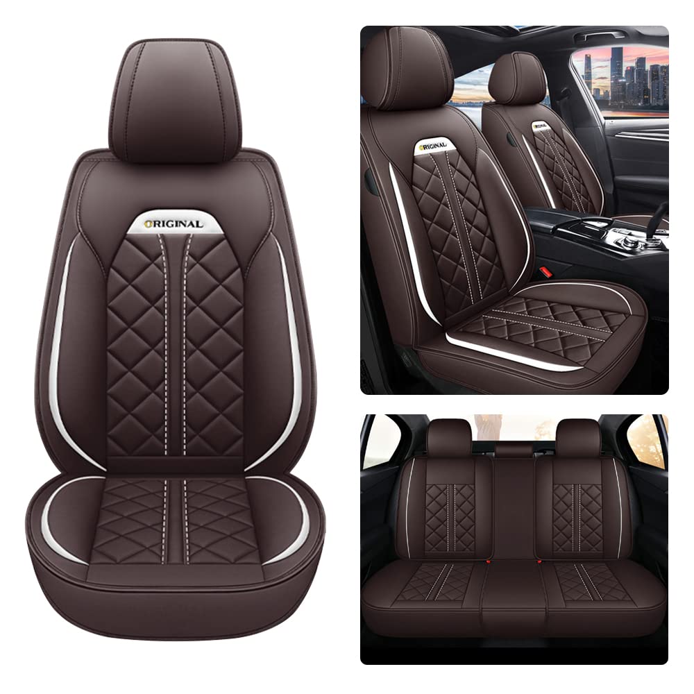 Maidoudou Autositzbezug für Volkswagen Golf 5-Sitzer, Allwettergebrauch, Fahrzeug-Leder-Sitzbezug, Braun von Maidoudou