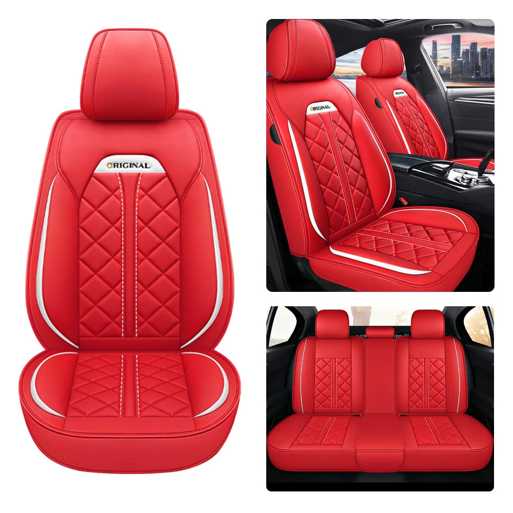 Maidoudou Autositzbezug für Volkswagen Golf 5-Sitzer, Allwettergebrauch, Fahrzeug-Leder-Sitzbezug, Rot von Maidoudou