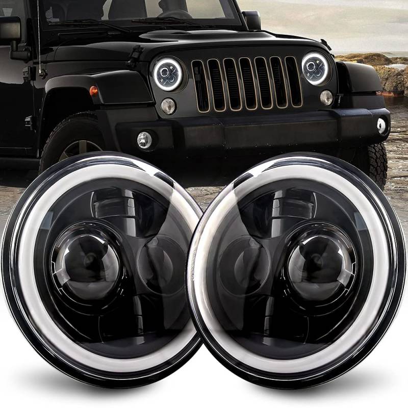 Maimiao H6024 LED-Scheinwerfer, rund, 17,8 cm, Weiß, Halo, Fern- und Abblendlicht, 2 Stück, kompatibel mit Wrangler LJ TJ CJ JK Hummer H1 H2 Land Rover Defender Motorrädern mehr von UPXSXT