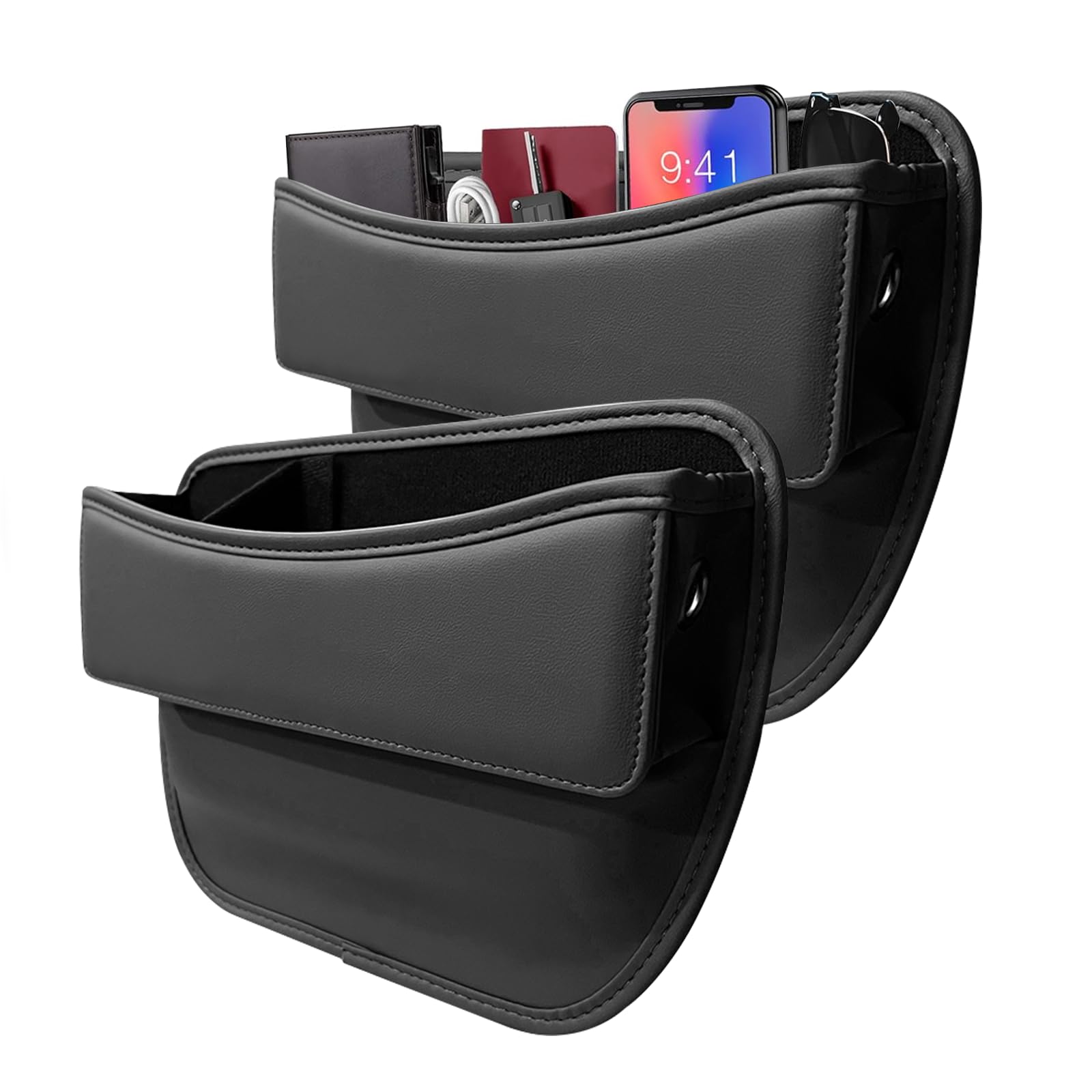 MainPi 2 Stück Autositz Lückenfüller Organizer,PU Leder Multifunktionale Aufbewahrungsbox für Autositze,Auto Vordersitzen Seat Gap Filler Organizer,Car Seitentaschen Storage Box von MainPi