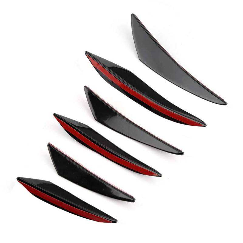 Auto Spoiler, Stoßstangen-Finne, Auto-Stoßfänger-Canards-Flossensplitter, 6-teiliges Set, Glänzend Schwarz, Auto-Frontstoßstange, Außenflossen, Spoiler, Frontstange für Karosseriestreifen-Dekoration von Majatou