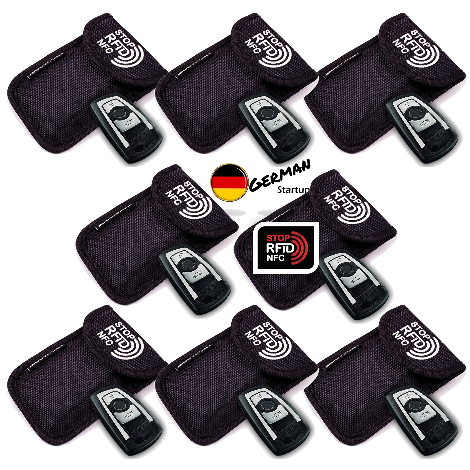 MakakaOnTheRun Autoschlüssel Hülle - Keyless Go Schutz Autoschlüssel Hülle mit 2 RFID Schutz Fächern. Autoschlüssel Schutz Keyless / Autoschlüssel Tasche für alle KFZ aus EU, Asien & Amerika von MakakaOnTheRun