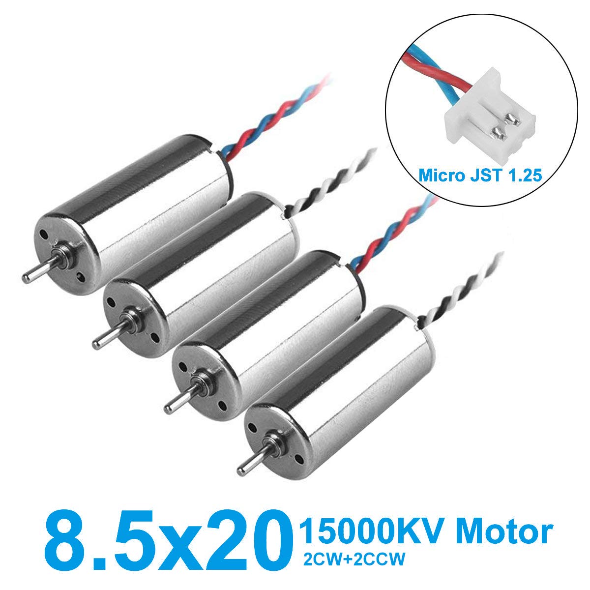 MakerStack 4pcs 8520 Motor 8.5x20mm 15000KV Bürstenmotoren 1.0mm Welle mit Micro JST 1.25 2P-Stecker CW CCW 8520 Coreless Motoren für Tiny 8X RC Drone Quadcopter von MakerStack