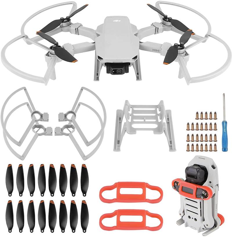 Mavic Mini 2 Propeller mit Propellerschutz, Landegerät, verlängerte Beine, Propellerhalter, Schnellverschluss, geräuscharmer Schutz, Drohnenstütze, Klingenschutz, Zubehör für DJI Mavic Mini 2/Mini SE von Makerfire