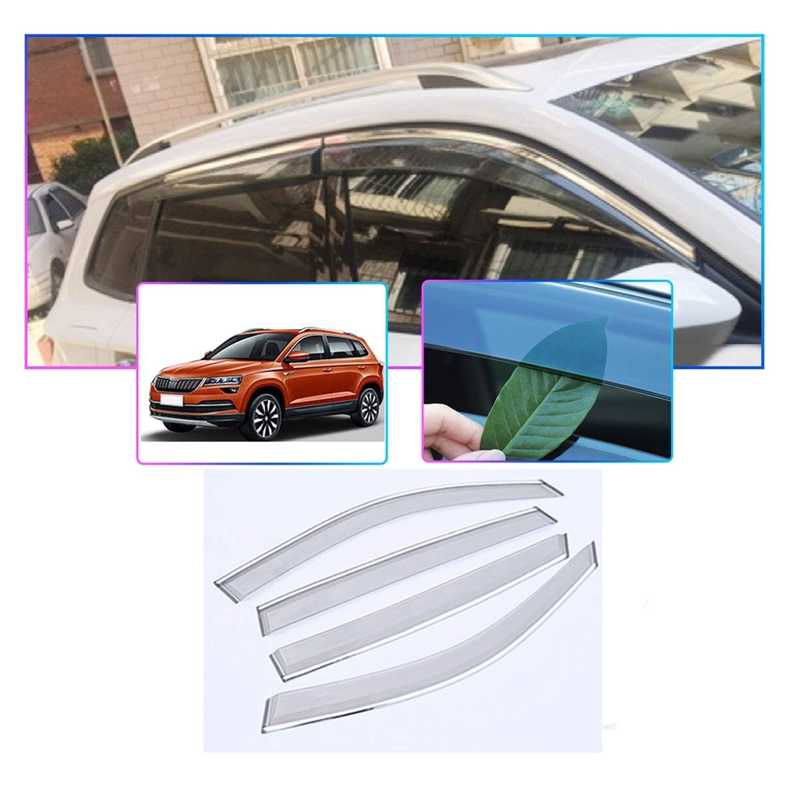 JHDS Windabweiser Auto Styling Rauchauto Fenster Visiere Auto Sonnenregen Guard Wind Deflectors Für Skoda Karoq 2018 2019 4 Stücke Klebeband Außenvisiere von Mammut