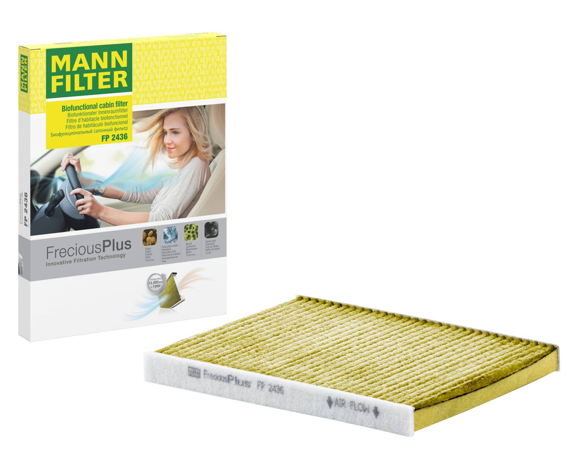 MANN-FILTER FP 2436 Innenraumfilter – FreciousPlus Biofunktionaler Pollenfilter – Für PKW von MANN-FILTER