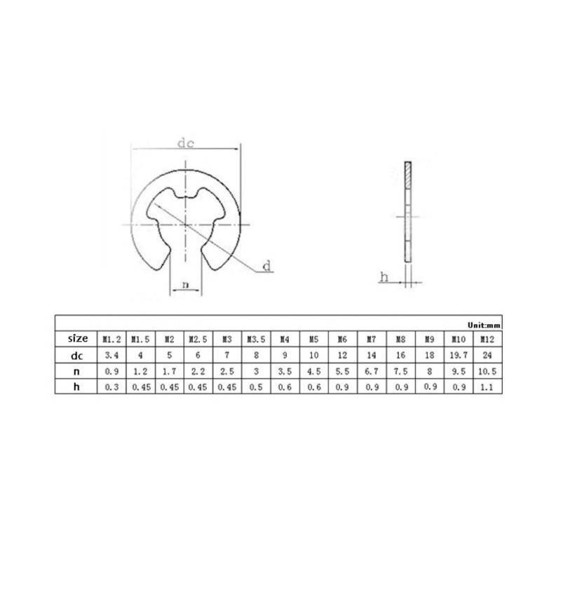 10/50/100 Stück M1,2 M1,5 M2 M2,5 M3 M3,5 M4 M5 M6 M7 M8 M9 M10 - M24 Schwarz 65mn Stahl E-Clip Sicherungsring Sicherungsring Unterlegscheibe for Wellenbefestigung GB896(M15 10pcs) von Manoud